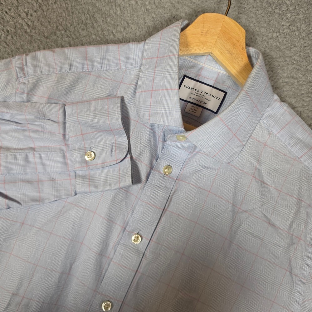 Charles Tyrwhitt Dress Shirt Mens‎ 16/35 Blue Excellent Slim Fit Egyptian Cotton
